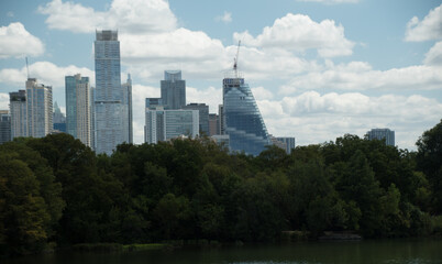 Looking at Austin downtown from the trail under Roberta Grenshaw Bridge