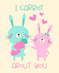 Obraz na płótnie Canvas Hand drawn cute couple bunny with text 