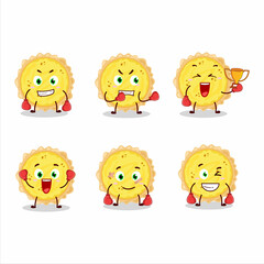 A sporty cheese tart boxing athlete cartoon mascot design