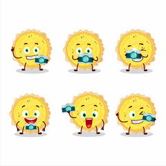 Photographer profession emoticon with cheese tart cartoon character