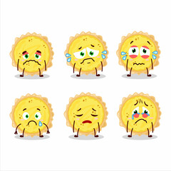 Cheese tart cartoon character with sad expression