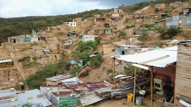 Typical South American Slum with Simple Huts on Hill in Poor District