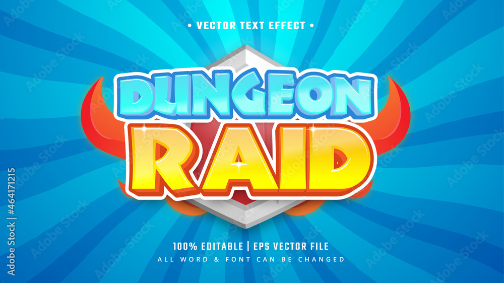 Poster Dungeon Raid Game 3d Text Style Effect. Editable Illustrator Text Style.