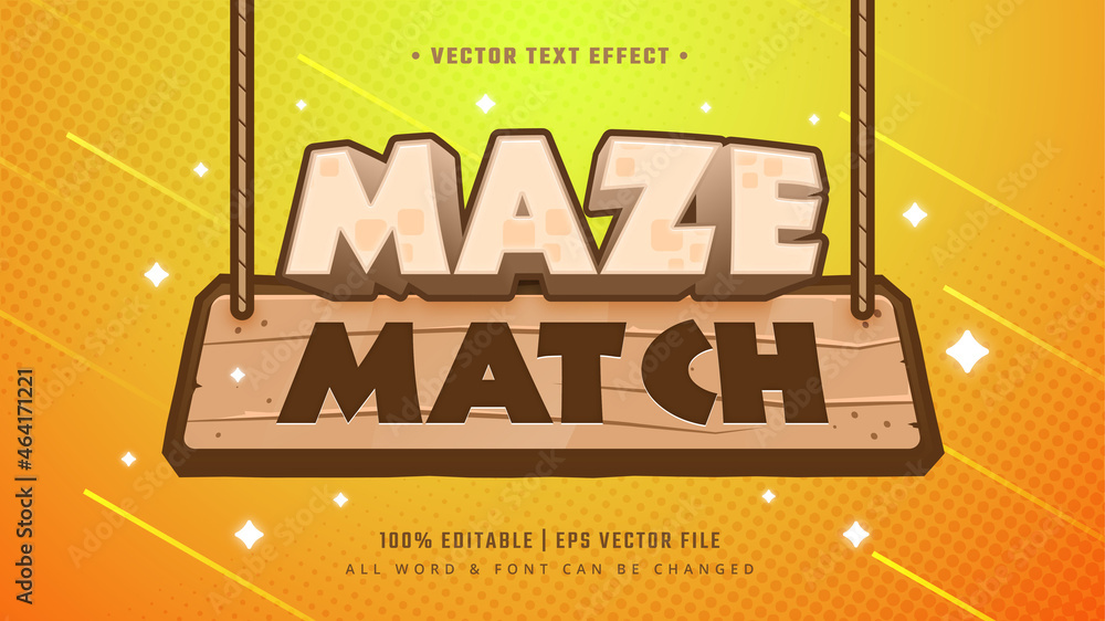Poster maze match game 3d text style effect. editable illustrator text style.