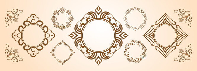 クリスマスをイメージしたフレームデザインのセット。アンティーク。ビンテージ。エレガント