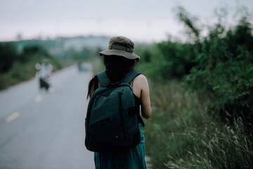 girl hiking in the meadow