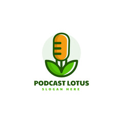 Vector Logo Illustration Podcast Lotus Simple Mascot Style.