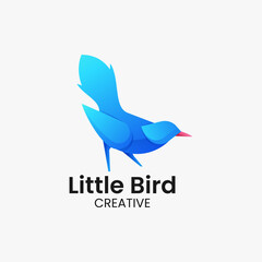 Vector Logo Illustration Little Bird Gradient Colorful Style.