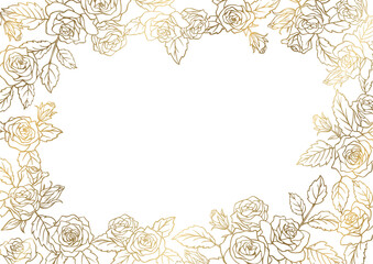 薔薇の花を装飾したデザイン用のフレーム素材　金色の背景と白い背景