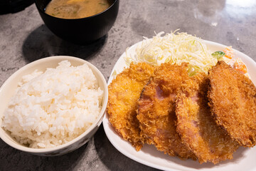 【家庭料理】ハムカツとごはん【食事】
