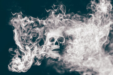 Skull in smoke on black background. Halloween concept.