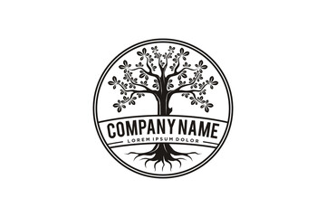 Family Tree Stamp Seal Emblem Oak Banyan Maple logo vector design