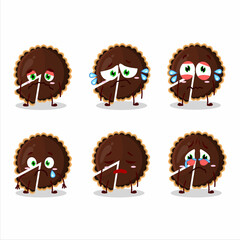 Chocolate tart cartoon character with sad expression