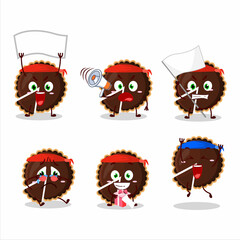 Mascot design style of chocolate tart character as an attractive supporter