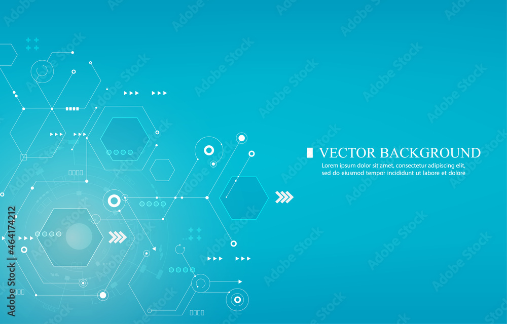 Poster geometric hexagon technology cyber connection.blue vector background.
