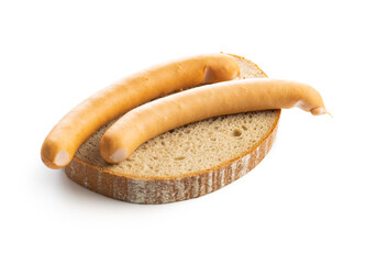 Smoked frankfurter sausages with bread.