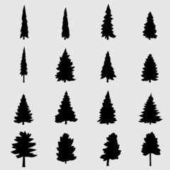 Simplicity pine tree freehand silhouette drawing design collection.