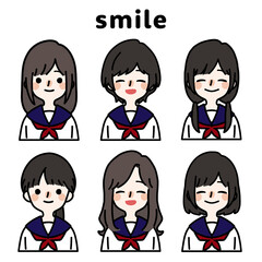 人物イラストセット_女子高生_笑顔