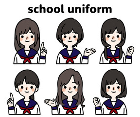 人物イラストセット_女子高生