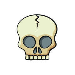 Human skull in drawing style isolated vector. Halloween cartoon on white background.