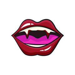 Vampire monster mouth in drawing style isolated vector. Halloween cartoon on white background.