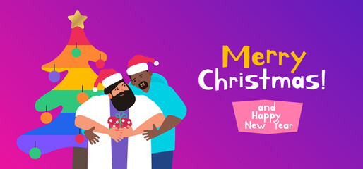 merry christmas lgbt gay couple happy new year