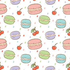 Seamless Pattern with Macaron and Cherry Illustration Design on White Background