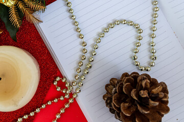 Happy New Year. Holiday Decoration or postcard concept with flat lay copy space