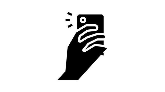 making photo on smartphone camera animated glyph icon. making photo on smartphone camera sign. isolated on white background