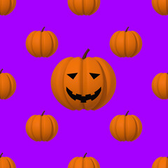 drawing images of pumpkins on a purple background. template for overlaying on the surface. in the center is a large pumpkin with a carved smile. Hellowing symbol. 3d rendering. 3d imag