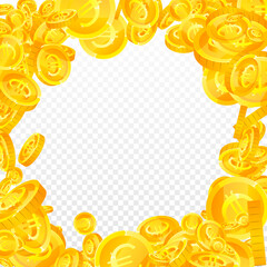 European Union Euro coins falling. Fantastic scattered EUR coins. Europe money. Glamorous jackpot, wealth or success concept. Vector illustration.