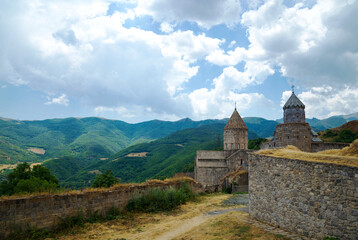 Fototapeta na wymiar the Tatev monastery is above the river Vorotans canyon, in thick walls is monks cells