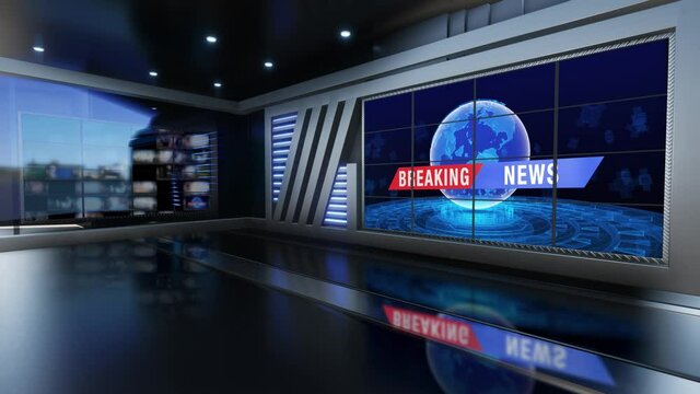 News TV Studio Set - Virtual Green Screen Background Loop motion footage, A green screen static image is included for easy editing
