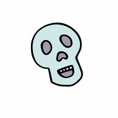 Doodle Halloween scull. Laughing Skeleton isolated on white background. Hand-drawn scary cranium. Mystical sketch character. Vector bone illustration for spooky autumn holidays, The day of the Dead