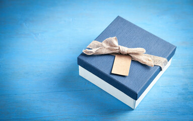 Gift box on the blue background.