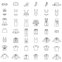 Outline Men and women clothing accessories flat vector icon collection set