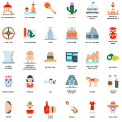 Mexico Elements flat vector icon collection set