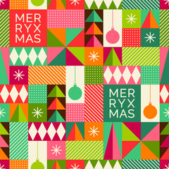 Obraz premium Christmas icons elements with geometric seamless pattern.