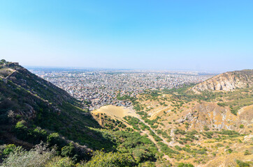 Fototapeta na wymiar View of Jaipur city from Nahargarh fort in Rajasthan, India