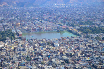 View of Jaipur city from Nahargarh fort in Rajasthan, India