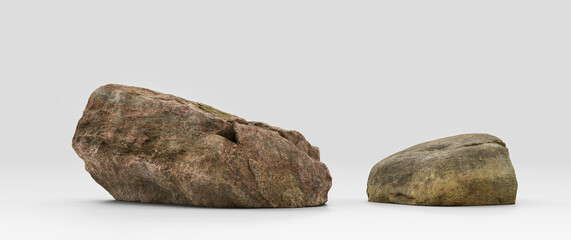 Fototapeta premium Two piece Isolated realistic rocks in white background, 3d Rendering