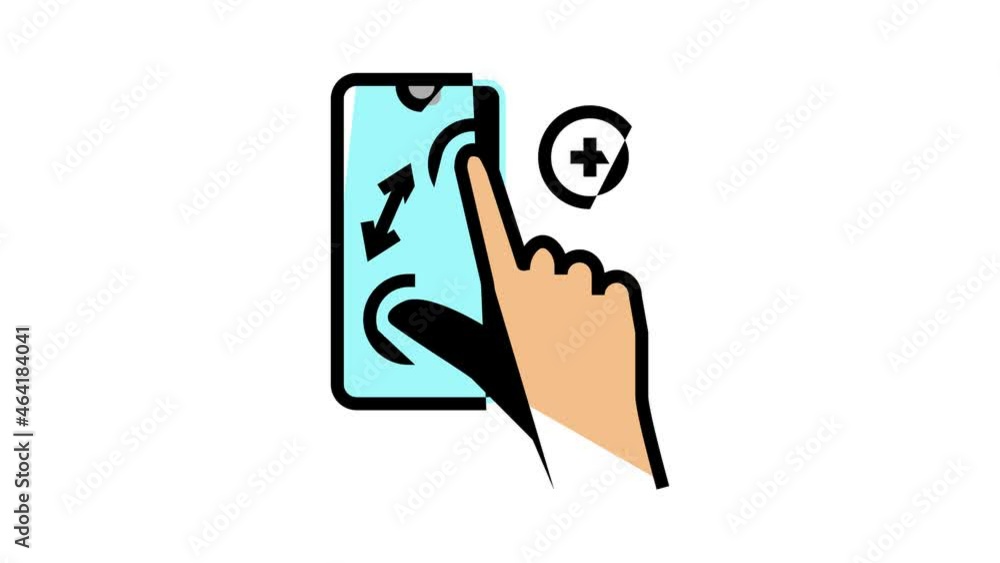 Poster zoom in gesture phone screen animated color icon. zoom in gesture phone screen sign. isolated on whi