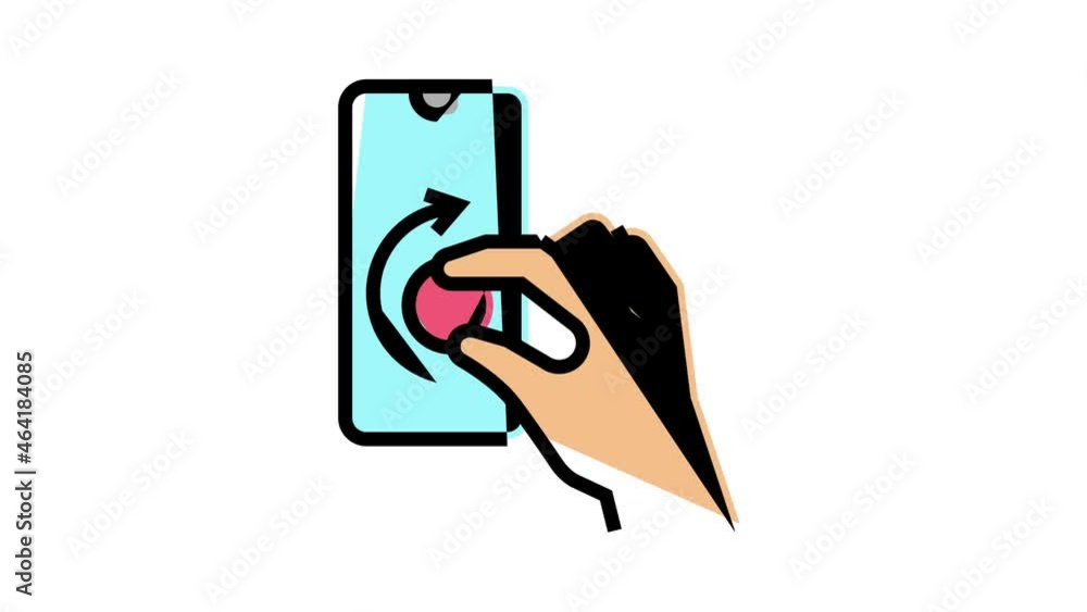 Poster turning digital button on smartphone screen animated color icon. turning digital button on smartphon