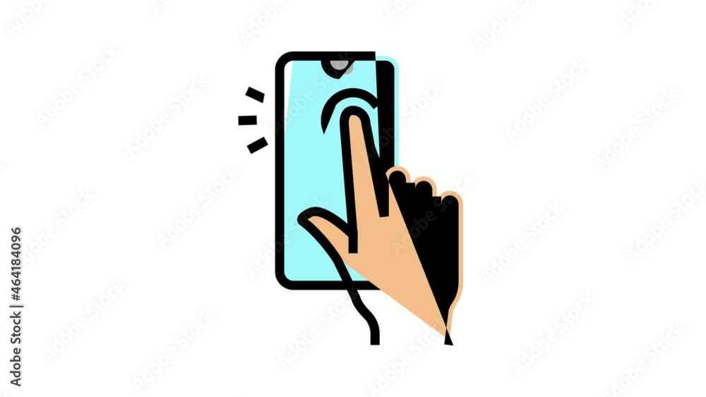 Poster tapping with finger smartphone screen animated color icon. tapping with finger smartphone screen sig