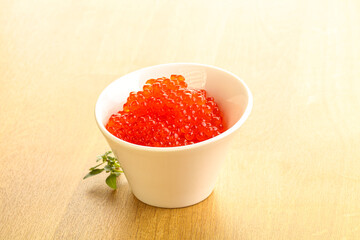 Red caviar in the bowl