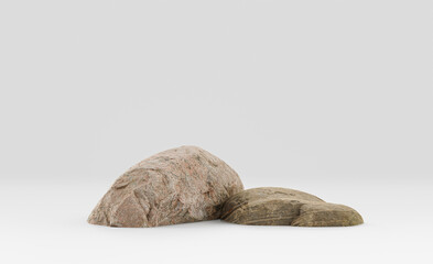 Isolated realistic rock  in white background, 3d Rendering