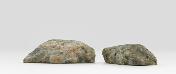 Two piece Isolated realistic rocks in white background, 3d Rendering