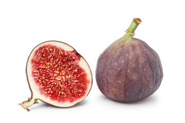 A set of two figs one has been sliced isolated on white background.
