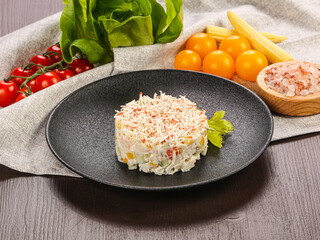 Russian traditional salad with crab