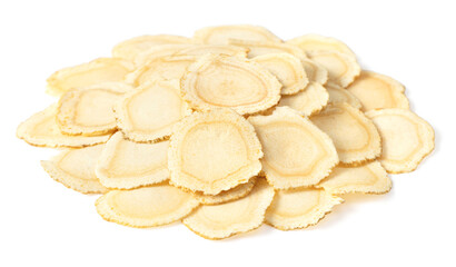 Dried American ginseng slices isolated on whtie background